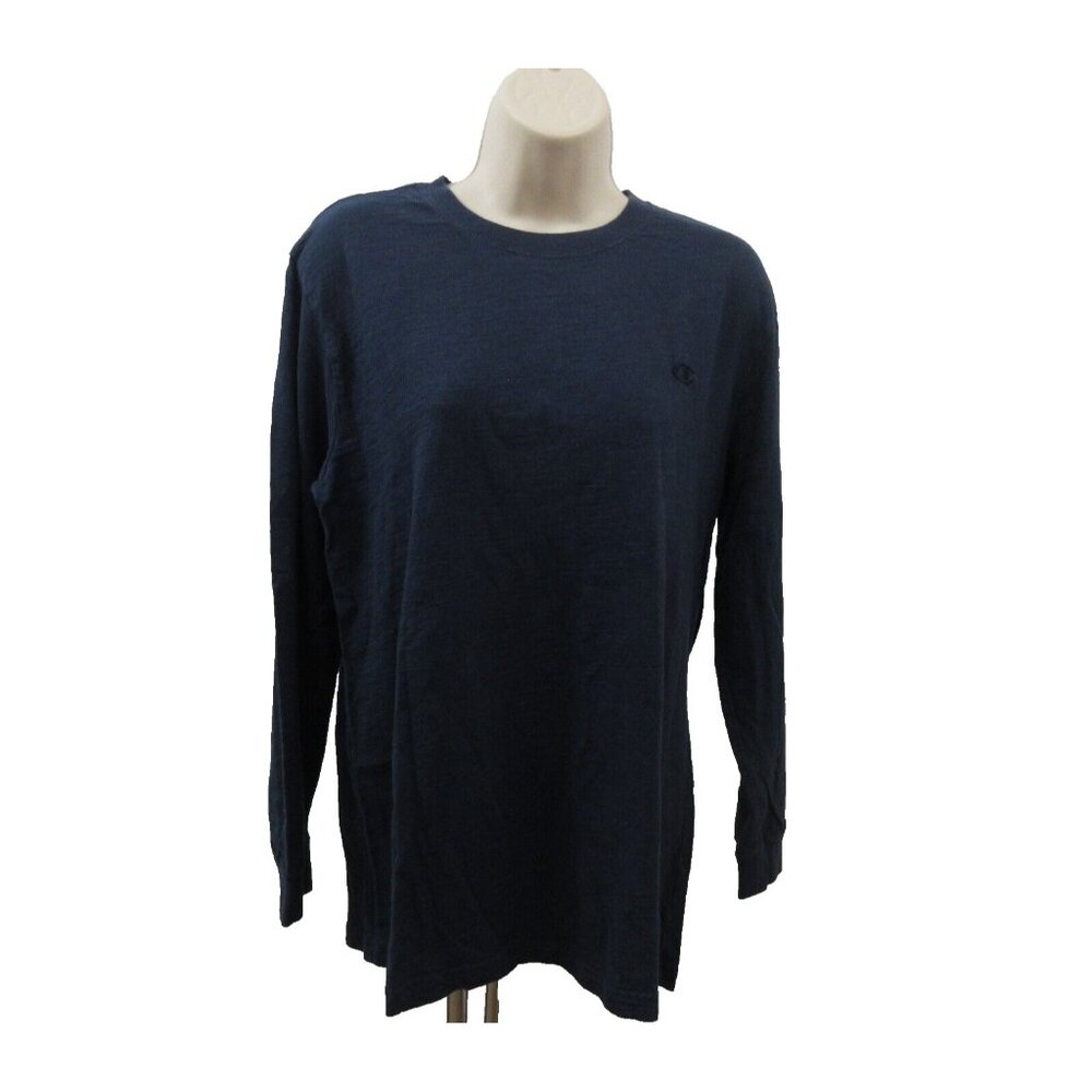Champion Tee Unisex Adult Long Sleeve Crew Neck Solid T-Shirt Navy Blue X-Large